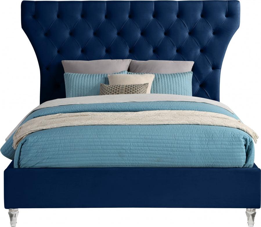 Meridian Furniture - Kira Velvet Queen Bed In Navy - Kiranavy-Q