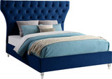 Meridian Furniture - Kira Velvet Queen Bed In Navy - Kiranavy-Q