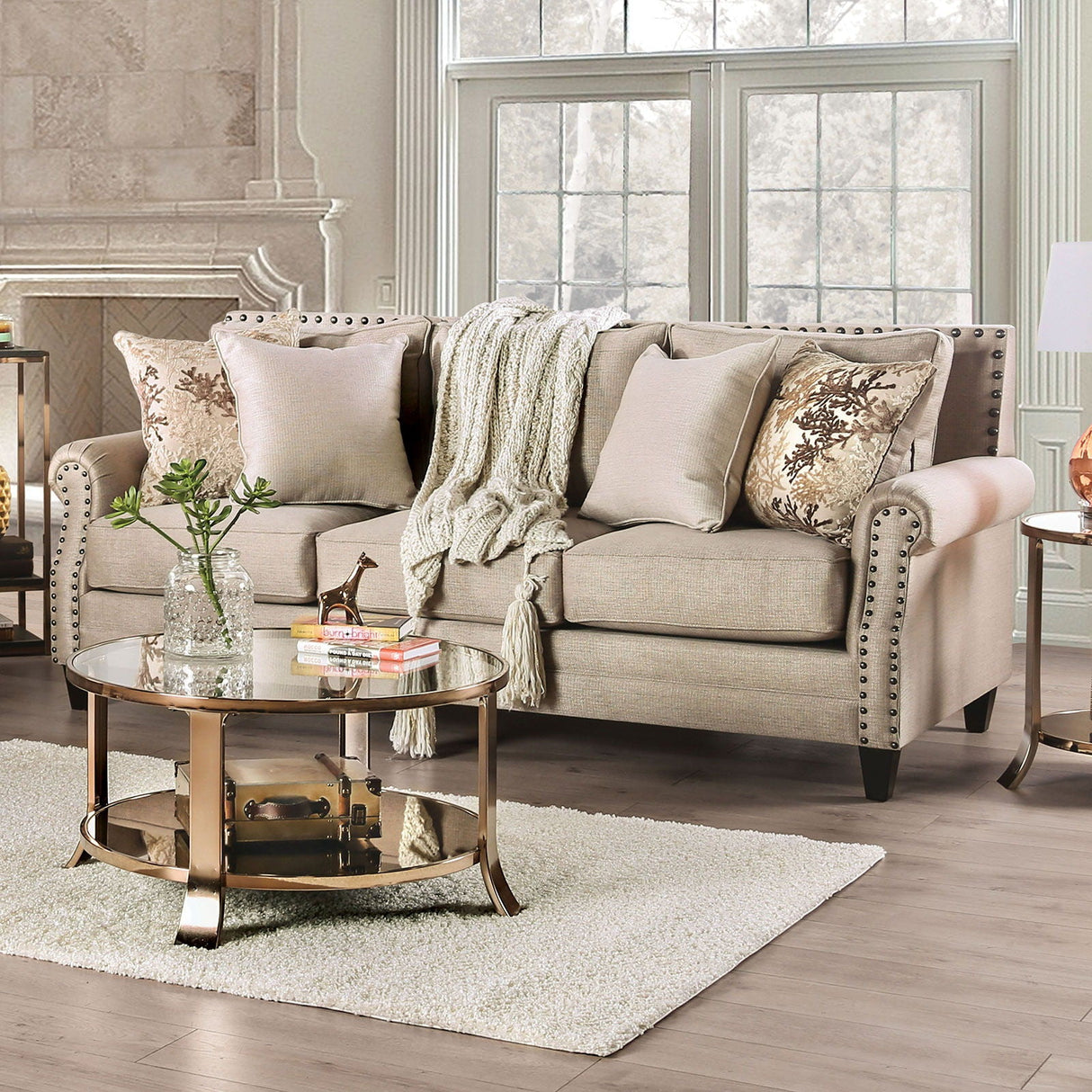 Briana - Sofa & Loveseat - Beige / Gold | Home Elegance USA