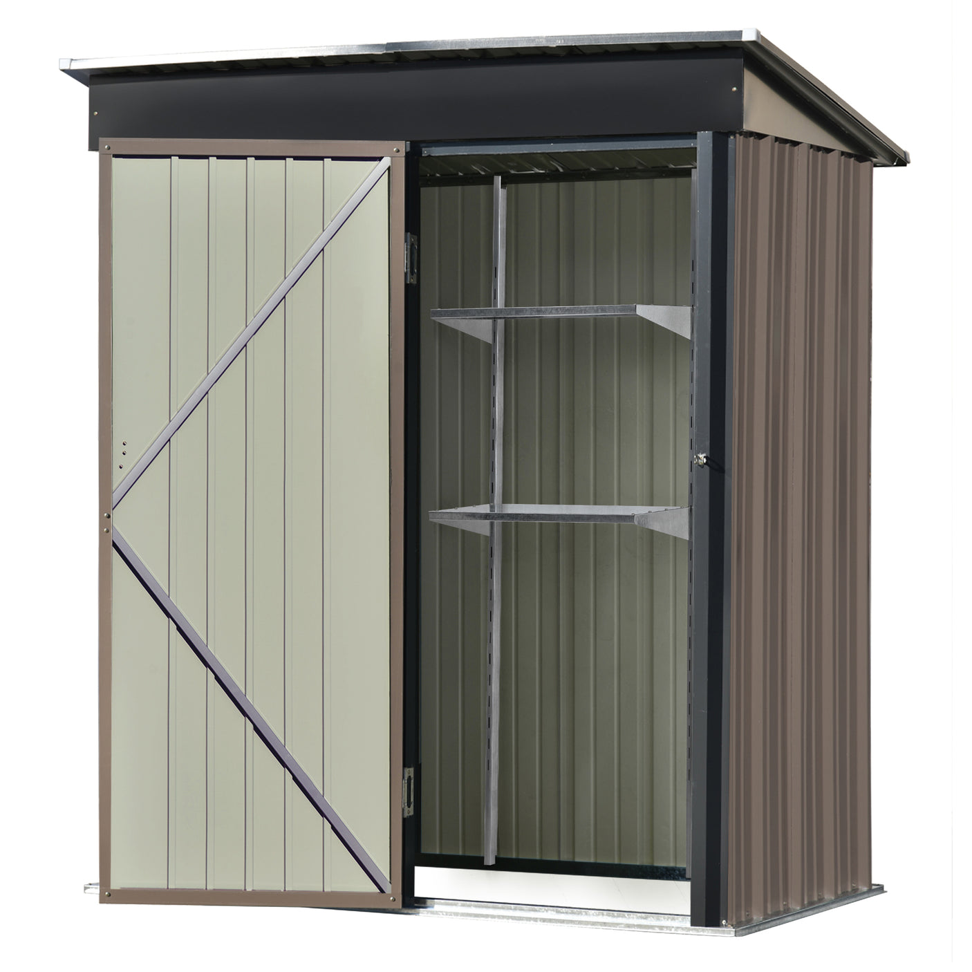 TOPMAX Patio 5ft Wx3ft. L Garden Shed, Metal Lean-to Storage Shed with Adjustable Shelf and Lockable Door, Tool Cabinet for Backyard, Lawn, Garden, Brown