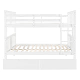 Full over Full Bunk Bed with Drawers and Ladder for Bedroom, Guest Room Furniture-White(OLD SKU :LP000205AAK) - Home Elegance USA