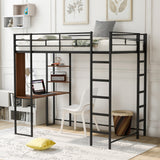 Twin Metal Loft Bed with 2 Shelves and one Desk ,BLACK(Old SKU: MF281206AAB)