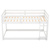 Twin over Twin Floor Bunk Bed with Ladder , White(Old SKU:WF281727AAK/WF286602AAK) - Home Elegance USA