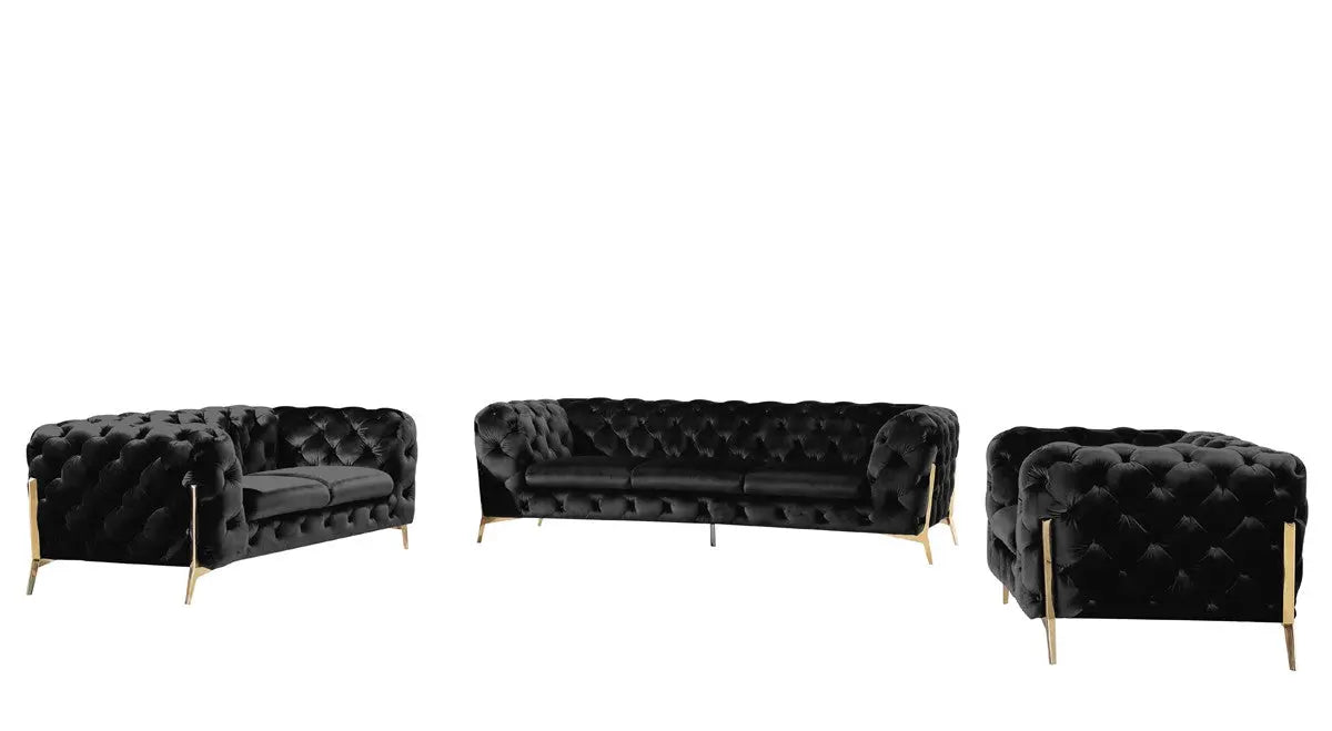 Divani Casa Sheila Modern Black Velvet Sofa Set Vgca1346 - Blk | Home Elegance USA