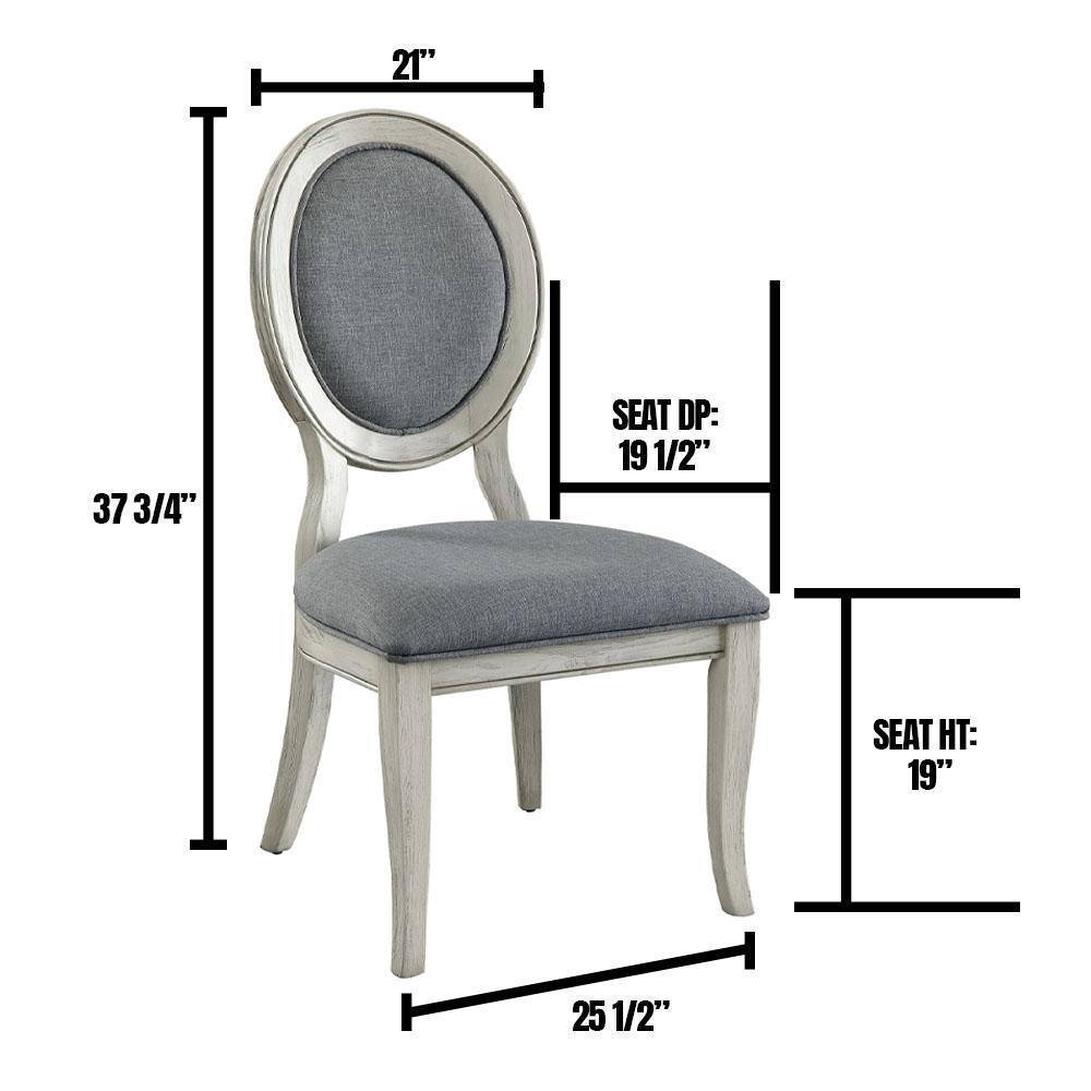 Transitional Antique White and Gray Side Chairs Set of 2 Chairs Dining Room Furniture Padded fabric seat - Home Elegance USA