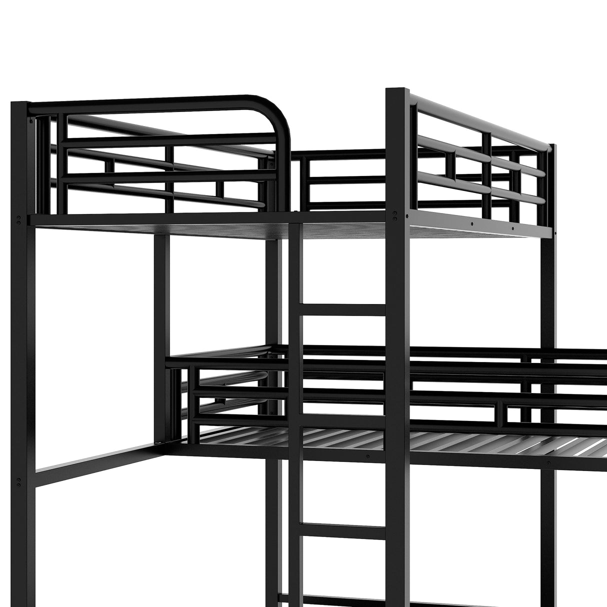 L-shaped Metal Triple Twin Size Bunk Bed, Black(OLD SKU:SM000605AAB) - Home Elegance USA