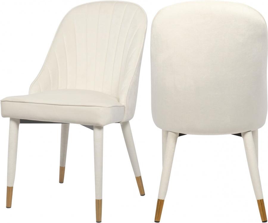 Belle Velvet Dining Chair Set Of 2 In Cream - 811Cream - C | Meridian | Home Elegance USA