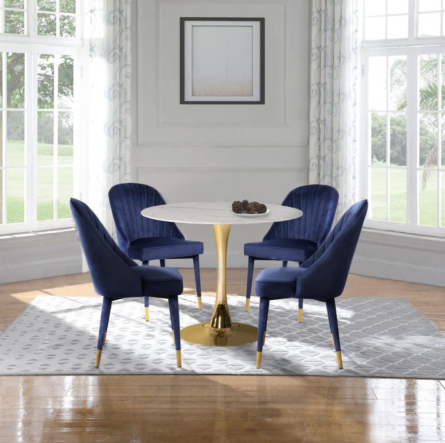 Belle Velvet Dining Chair Set Of 2 In Navy - 811Navy - C | Meridian | Home Elegance USA