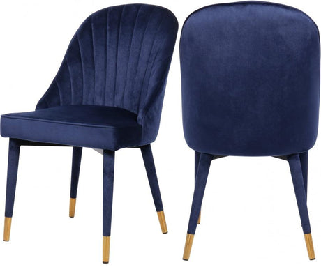 Belle Velvet Dining Chair Set Of 2 In Navy - 811Navy - C | Meridian | Home Elegance USA