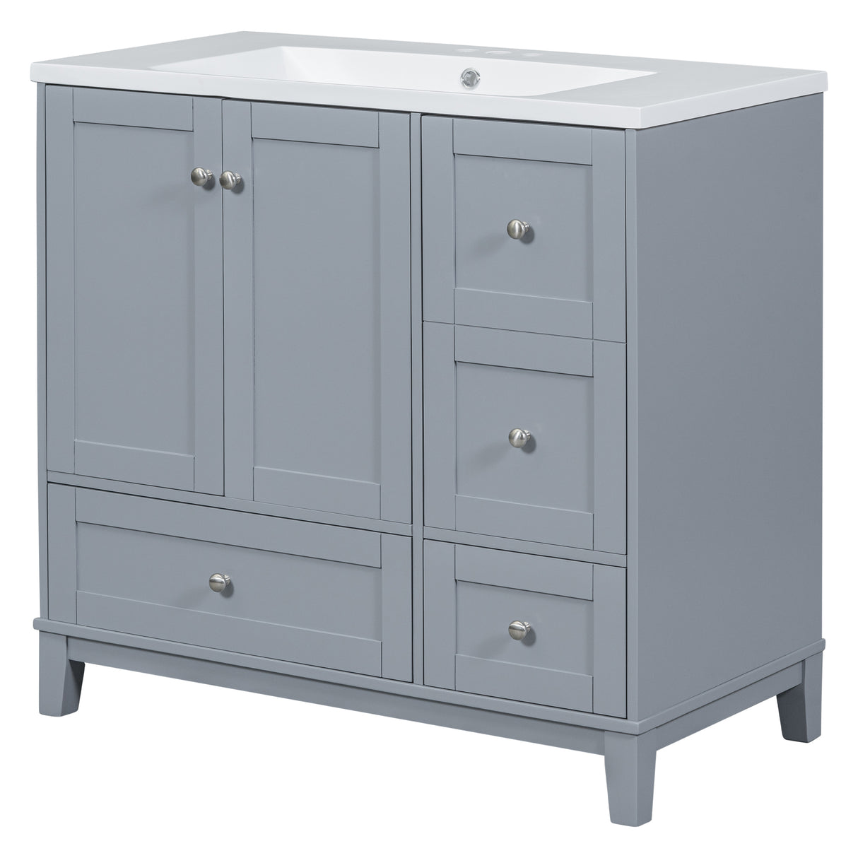 36 Inch Modern Bathroom Vanity with USB Charging, Two Doors and Three Drawers Bathroom Storage Vanity Cabinet with single top, Small Bathroom Vanity cabinet with sink , White & Gray Blue - Faucets Not