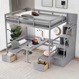 Full over Full Size Bunk Bed with staircase,the Down Bed can be Convertible to Seats and Table Set,Grey - Home Elegance USA