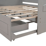 Wooden Daybed with Trundle Bed and Two Storage Drawers , Extendable Bed Daybed,Sofa Bed with Two Drawers, Gray