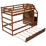 Twin-Over-Twin Bunk Bed with Twin Size Trundle and 3 Storage Stairs,Walnut (OLD SKU :LP000064AAD) - Home Elegance USA