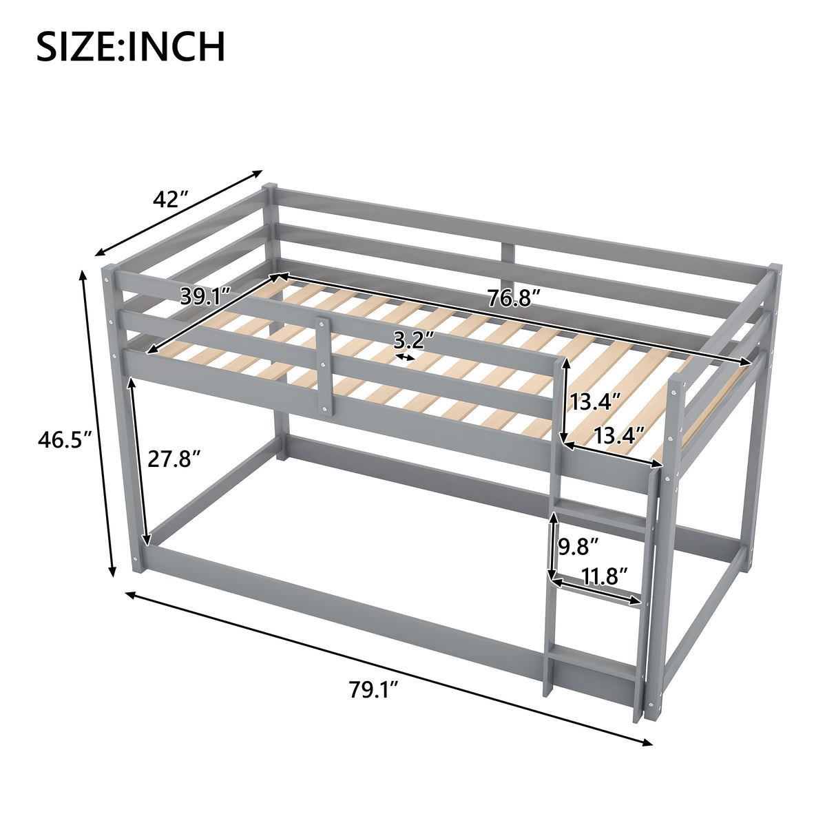 Twin over Twin Floor Bunk Bed with Ladder , White(Old SKU:WF281727AAE/WF286602AAE) - Home Elegance USA