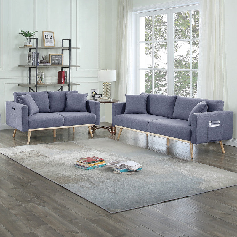 Amira Gray Fabric Sofa and Loveseat Living Room Set with Pillows