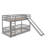 Twin Over Twin Bunk Bed with Slide and Ladder, Gray（Old SKU:LP000009AAE） - Home Elegance USA