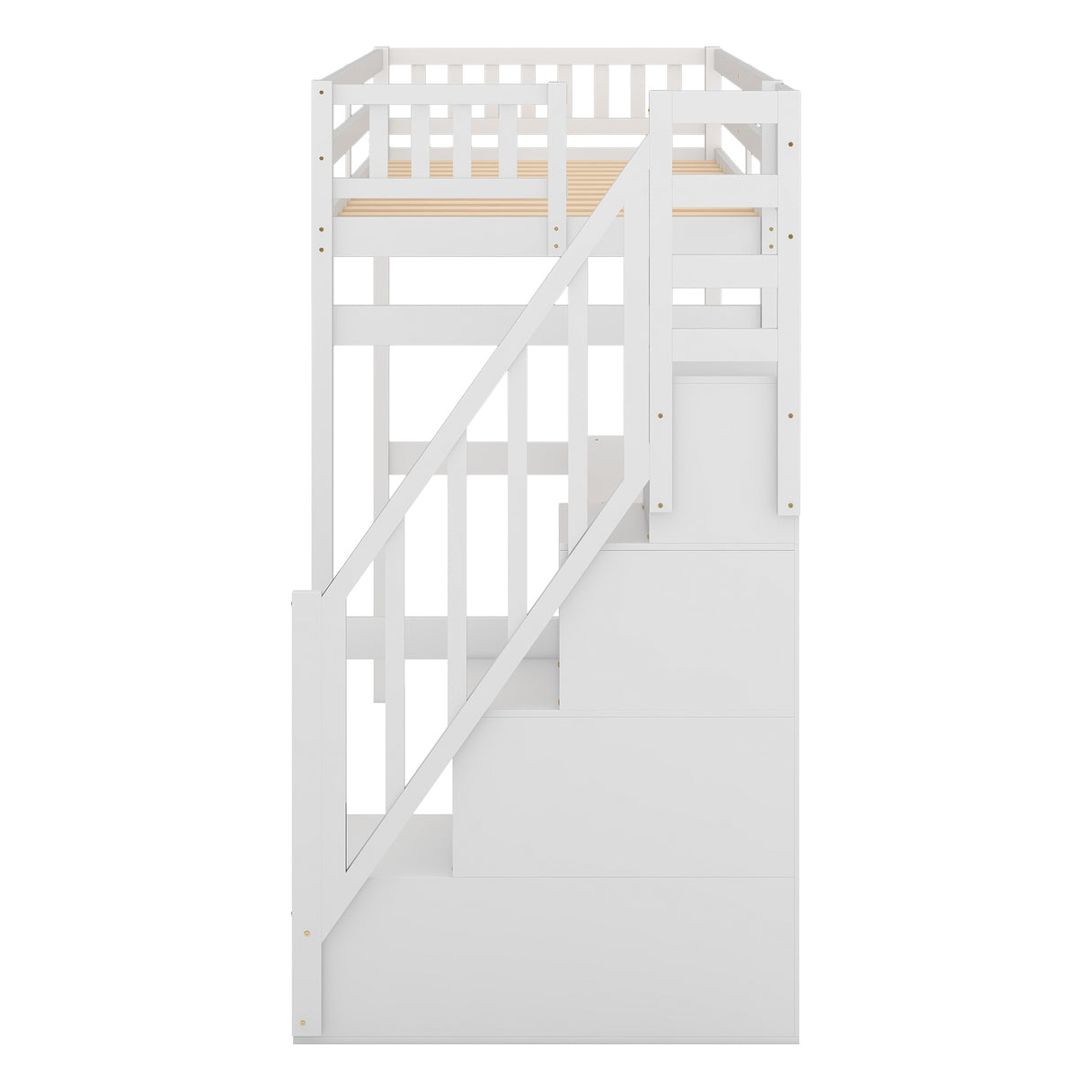 Twin Size Loft Bed with Storage Staircase and Built-in Desk, White (Old SKU:GX000903AAK) - Home Elegance USA