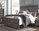 Wynnlow - Gray - 8 Pc. - Dresser, Mirror, Chest, King Crossbuck Panel Bed, 2 Nightstands - Home Elegance USA