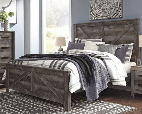 Wynnlow - Gray - 7 Pc. - Dresser, Mirror, King Crossbuck Panel Bed, 2 Nightstands - Home Elegance USA