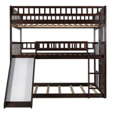Full-Over-Full-Over-Full Triple Bed with Built-in Ladder and Slide , Triple Bunk Bed with Guardrails, Espresso(OLD SKU :LP000052AAP) - Home Elegance USA