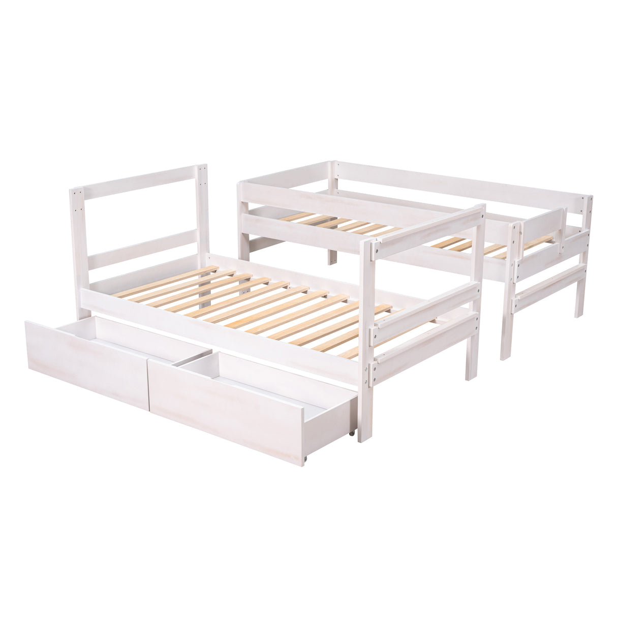 Twin over Twin Wood Bunk Bed with 2 Drawers, White - Home Elegance USA