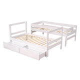 Twin over Twin Wood Bunk Bed with 2 Drawers, White - Home Elegance USA