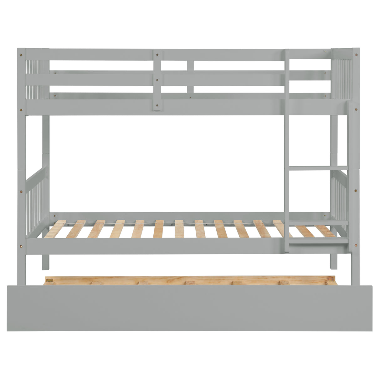 Twin Over Twin Bunk Beds with Trundle, Solid Wood Trundle Bed Frame with Safety Rail and Ladder, Kids/Teens Bedroom, Guest Room Furniture, Can Be converted into 2 Beds,Grey (Old Sku:W504S00027) - Home Elegance USA