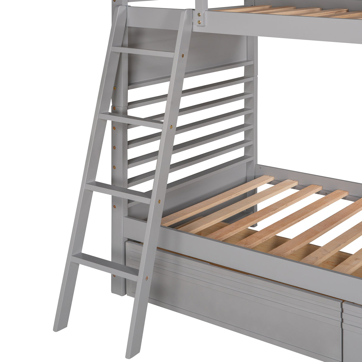 Twin over Twin Wood Bunk Bed with Two Drawers - Gray - Home Elegance USA