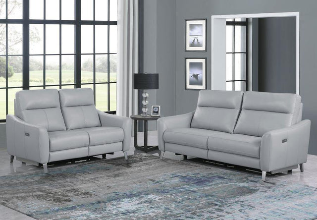 Derek - 2 Piece Power Reclining Living Room Sets - Pearl Silver - Home Elegance USA