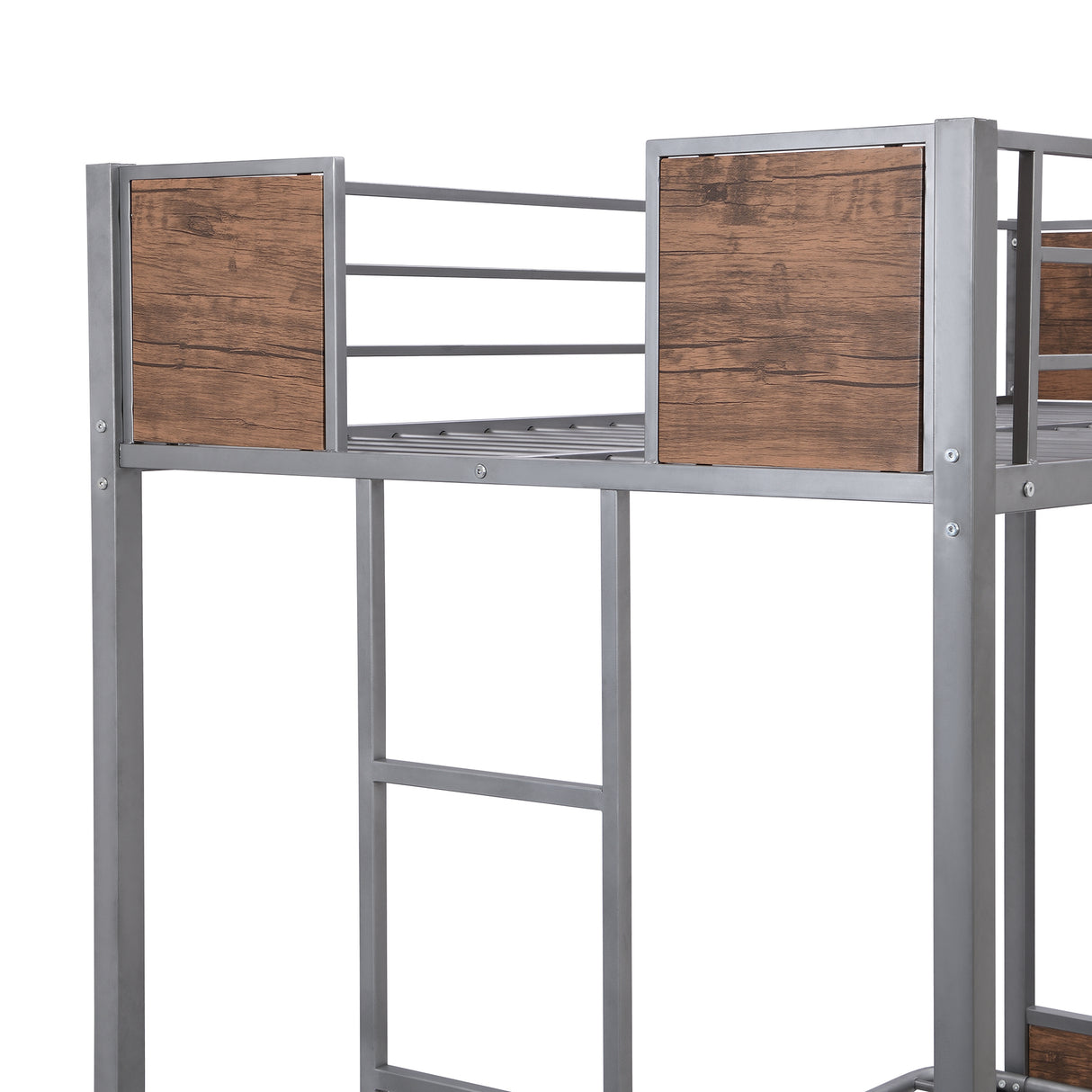 Twin-Over-Futon Bunk Bed, Metal Futon Bunk Bed Frame with Guardrails and Ladder(Gray)(OLD SKU:LP000096AAE) - Home Elegance USA