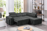 Henrik Dark Gray Sleeper Sectional Sofa with Storage Ottoman and 2 Stools - Home Elegance USA