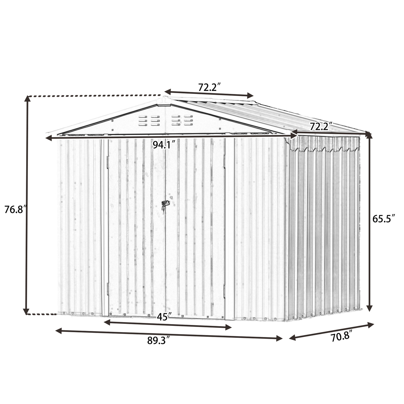 TOPMAX Patio 8ft x6ft Bike Shed Garden Shed, Metal Storage Shed with Lockable Doors, Tool Cabinet with Vents and Foundation Frame for Backyard, Lawn, Garden, Gray