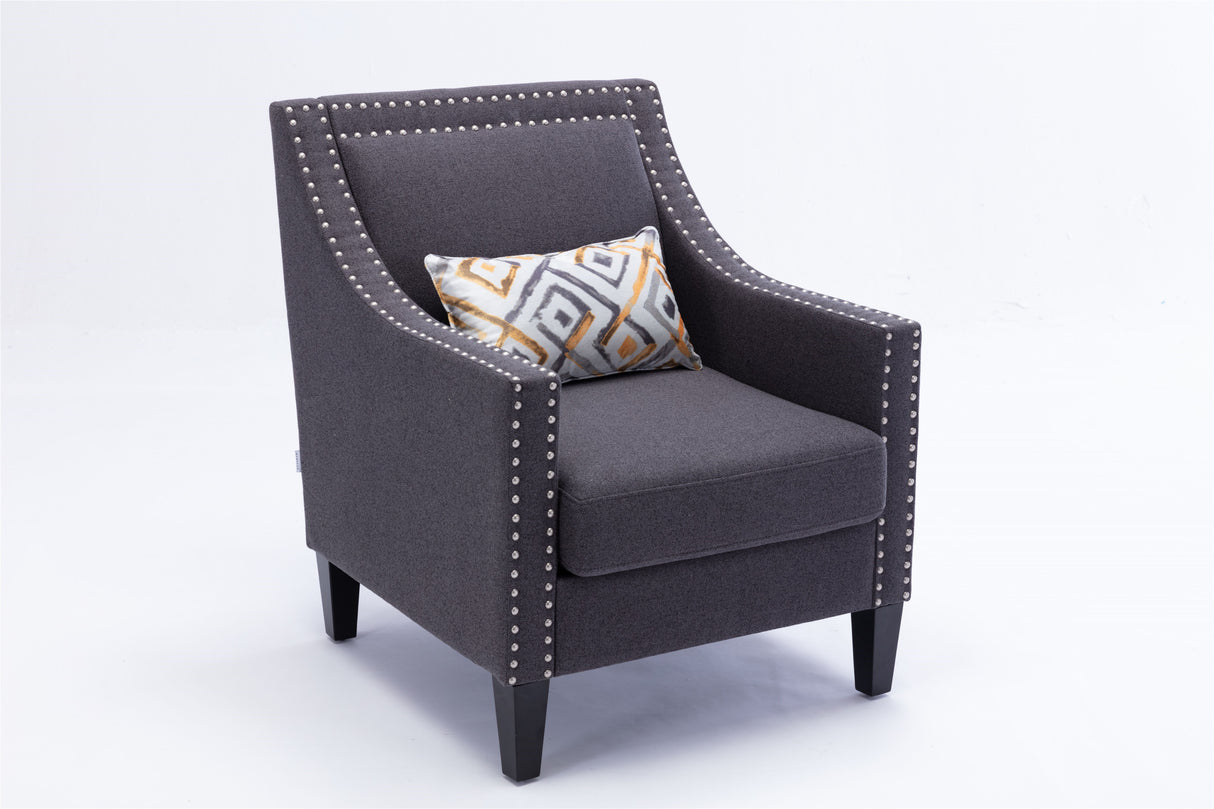 COOLMORE  accent armchair living room chair  with nailheads and solid wood legs Charcoal  linen - Home Elegance USA