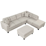 104.5" Modern Sectional Sofa with Storage Ottoman, L - Shape Couch with 2 Pillows and Cup Holder,Sectional Sofa with Reversible Chaise for Living Room,Light Gray | Home Elegance USA