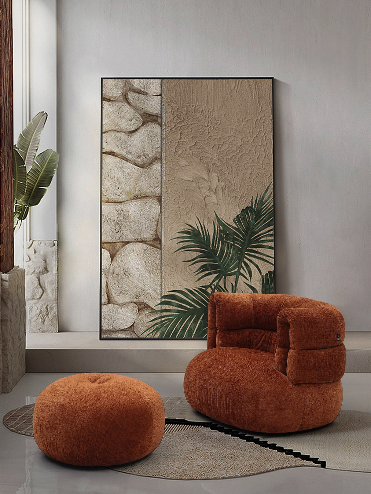 Vig Furniture Divani Casa Shay - Modern Burnt Orange Fabric Accent Chair + Ottoman