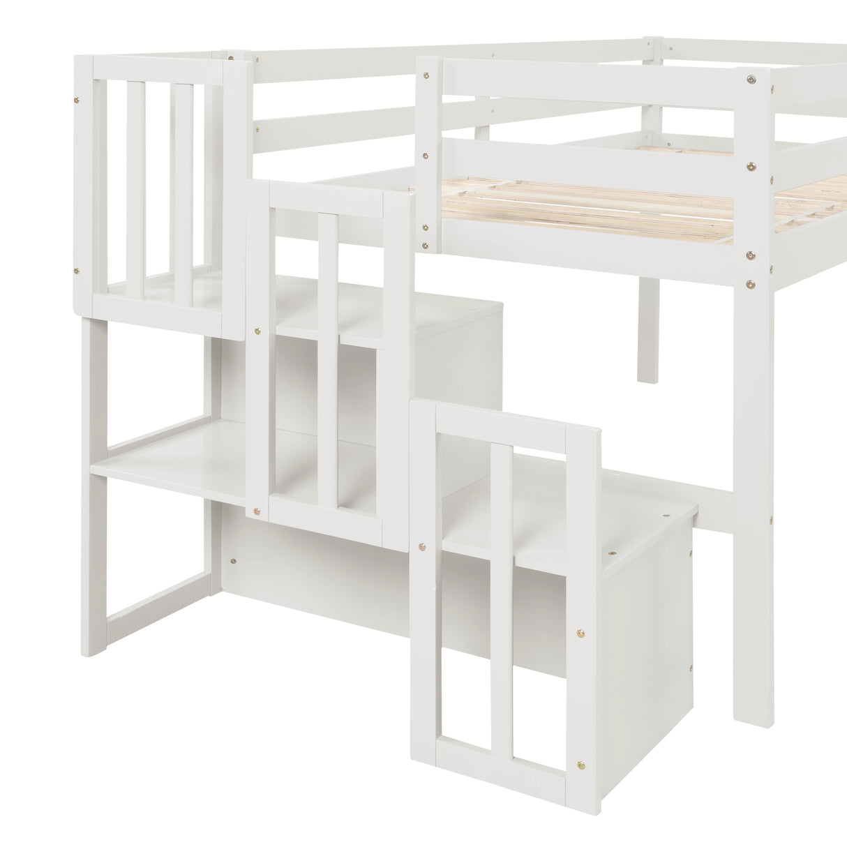 Loft bed with staircase , White - Home Elegance USA