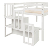 Loft bed with staircase , White - Home Elegance USA