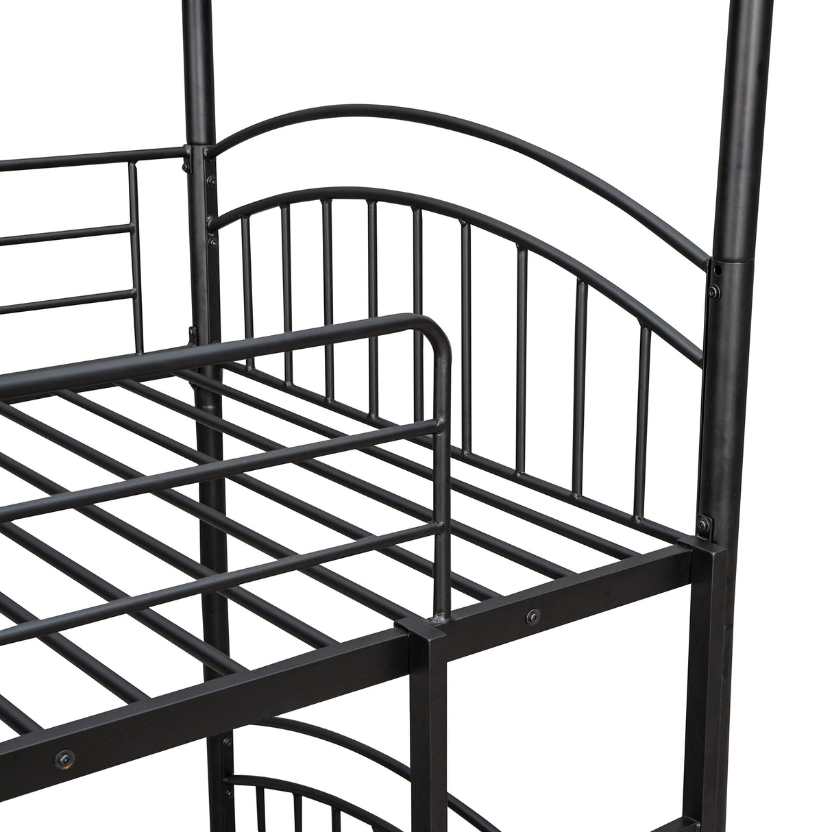 Twin Over Twin Metal Bunk Bed With Slide,Kids House Bed Black+Red - Home Elegance USA