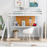 Twin size Loft Bed with Desk and Writing Board, Wooden Loft Bed with Desk - White - Home Elegance USA