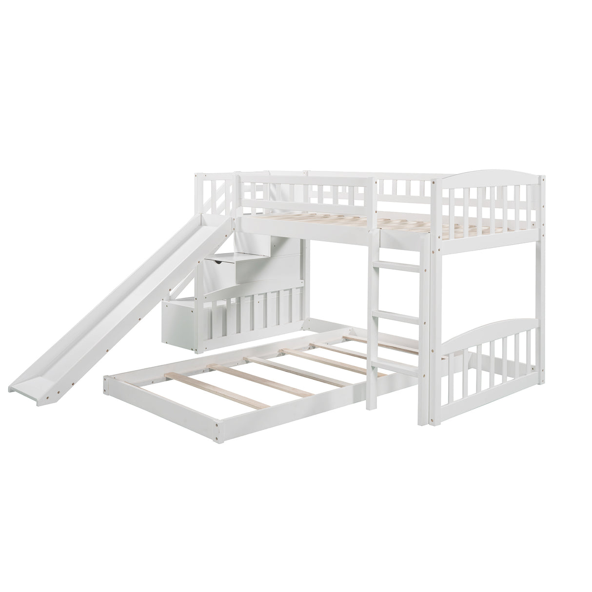 Stairway Twin over Twin Bunk Bed with Two Drawers and Slide, White(OLD SKU :LP000156AAK) - Home Elegance USA