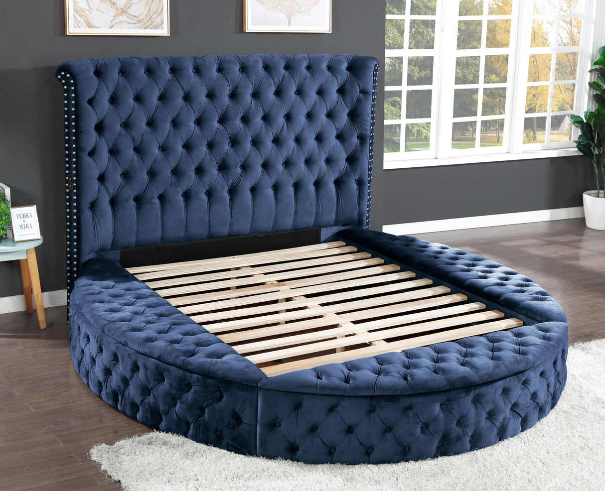 Hazel Queen Size Tufted Storage Bed made with Wood in Blue - Home Elegance USA