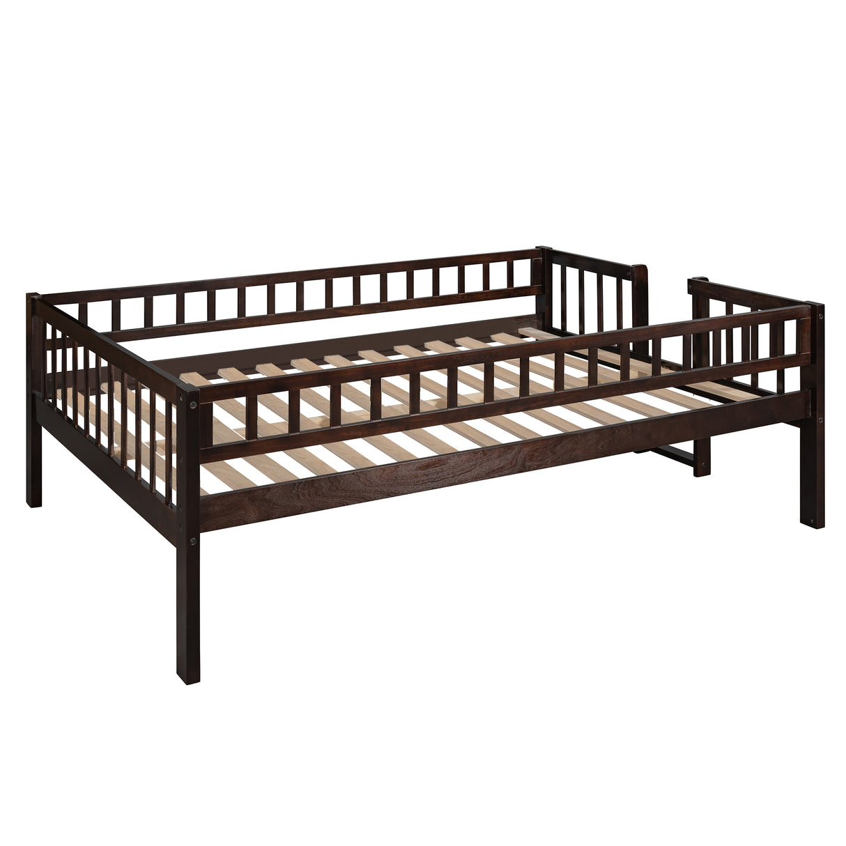 Full-Over-Full-Over-Full Triple Bed with Built-in Ladder and Slide , Triple Bunk Bed with Guardrails, Espresso(OLD SKU :LP000052AAP) - Home Elegance USA