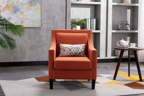 COOLMORE  accent armchair living room chair  with nailheads and solid wood legs  Orange Linen - Home Elegance USA