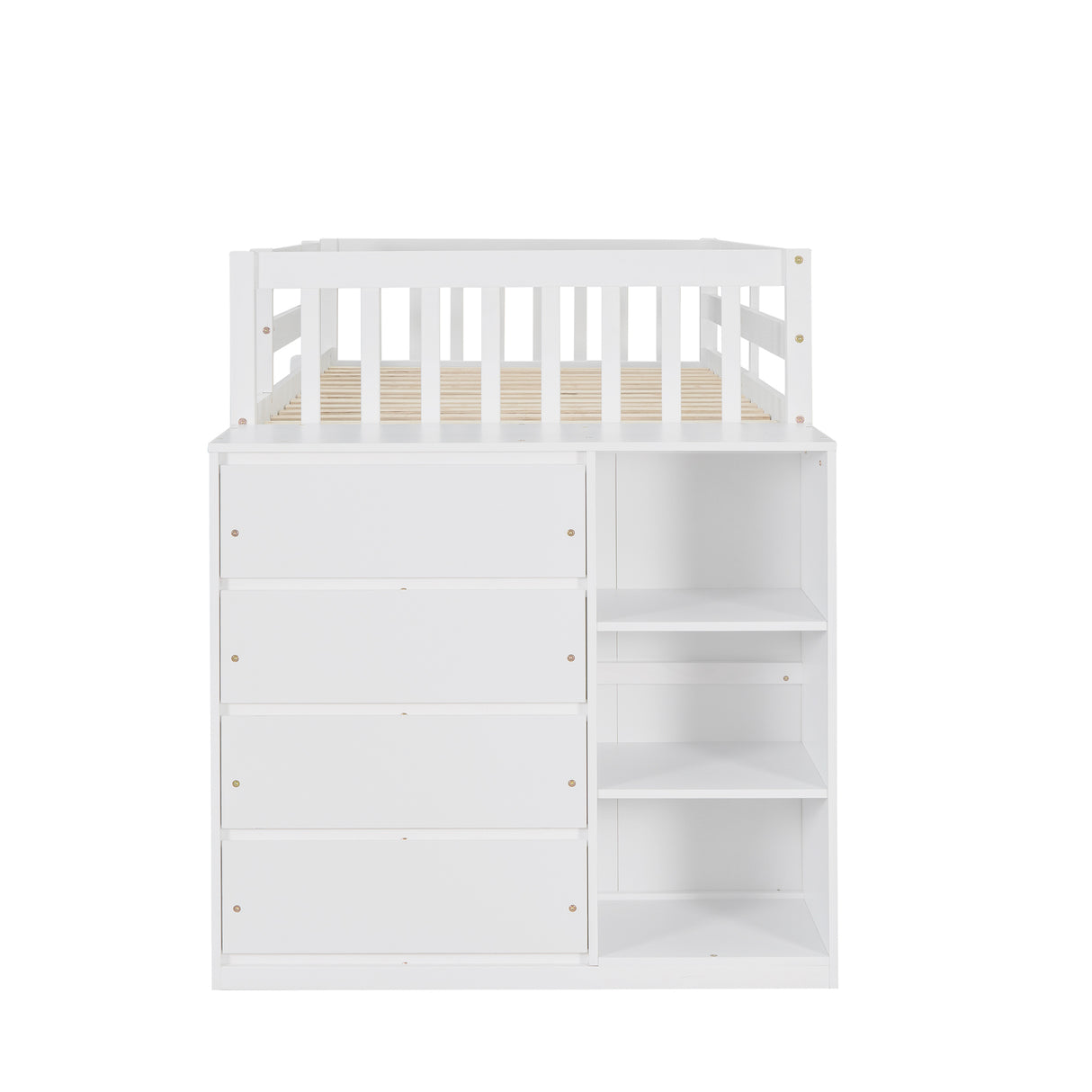 Twin over Twin Bunk Bed with 4 Drawers and 3 Shelves-White（OLD SKU: LP000067AAK） - Home Elegance USA