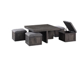 Moseberg Rustic Wood Coffee Table with Storage Stools and End Table Set - Home Elegance USA