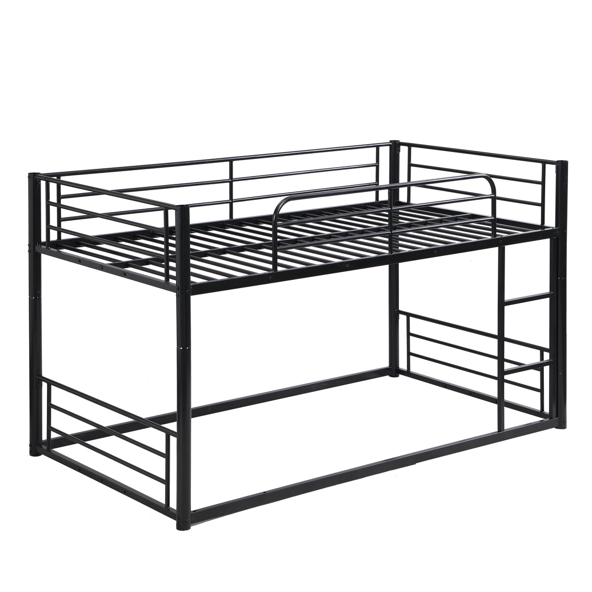 Twin Size Metal Bunk Bed with Ladders and Slide, Divided into Platform and Loft Bed, Black - Home Elegance USA