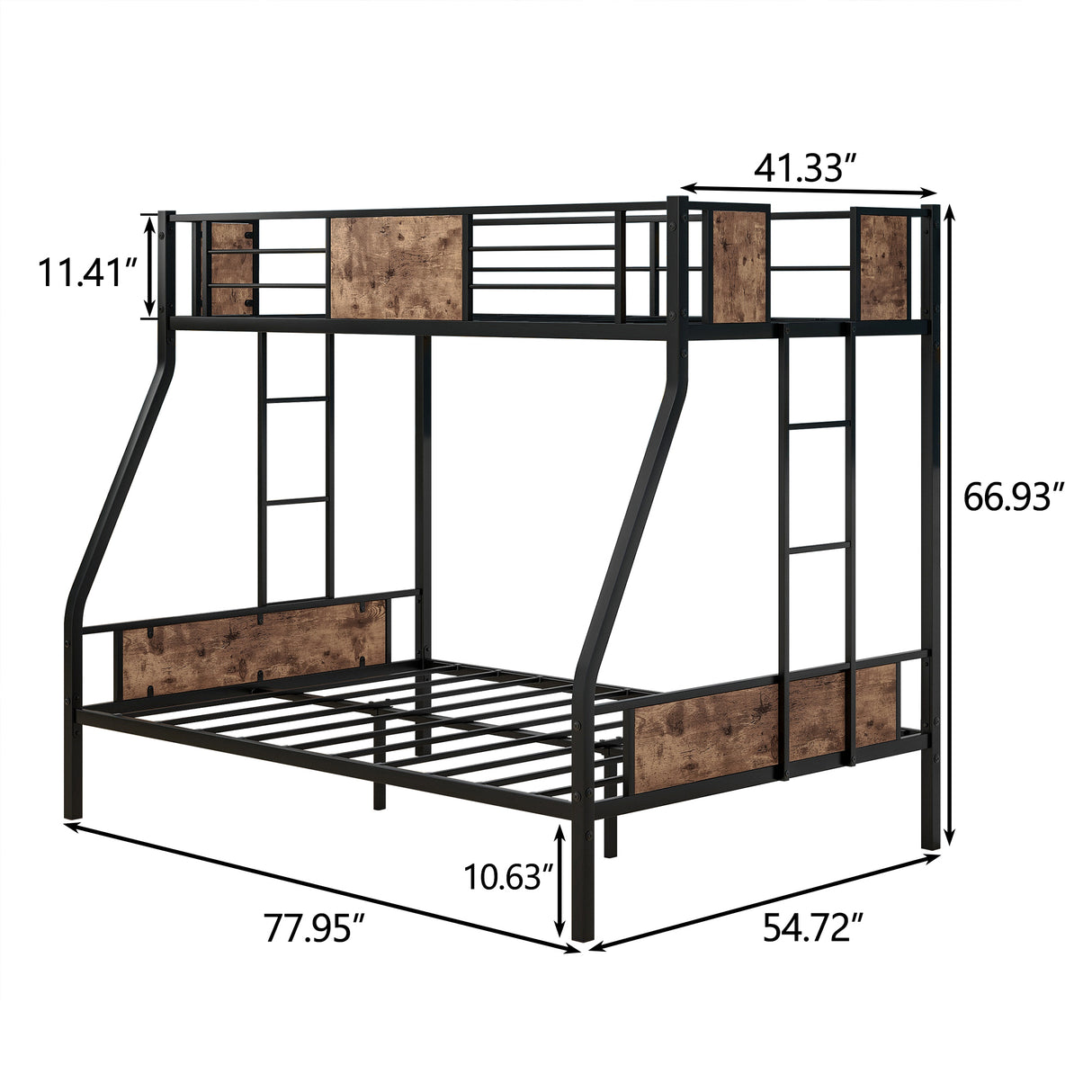 Twin Over Full Metal Bunk Bed, Heavy Duty Metal Bed Frame with Safety Rail , 2 Side Ladders & Decorative Wood ,No Box Spring Needed - Home Elegance USA