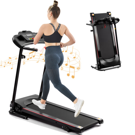 Folding Treadmill with Incline 2.5HP 12KM/H Electric Treadmill for Home Foldable, Bluetooth Music Cup Holder Heart Rate Sensor Walking Running Machine for Indoor Home Gym Exercise Fitness