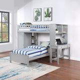 Twin Size Loft Bed with Closet and Desk, Extra Bottom Twin Bed, Grey - Home Elegance USA