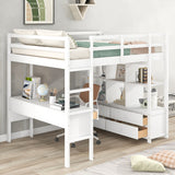 Full Size Loft Bed with Built-in Desk with Two Drawers, and Storage Shelves and Drawers,White - Home Elegance USA